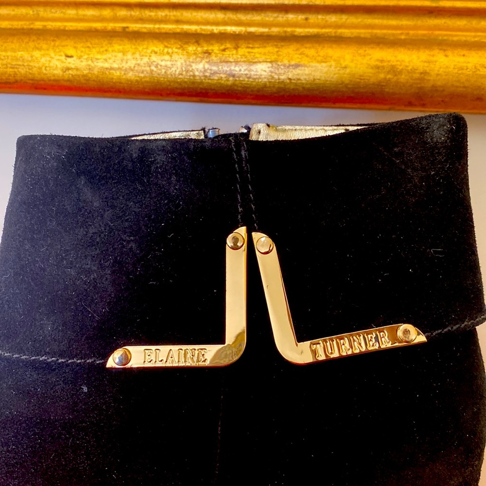 NWOT Elaine Turner Black Suede Wedge Boots - Picture 3 of 5